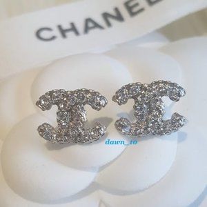 Chanel Mini Crystal CC Earrings, Silver